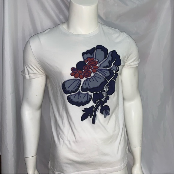 ALEXANDER McQUEEN unisex SIZE L white cotton tee w/floral appliqué